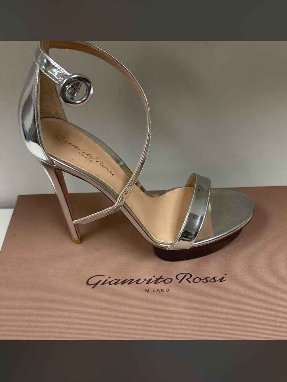 Gianvito Rossi Metallic Silver Strappy Stiletto Sandals
